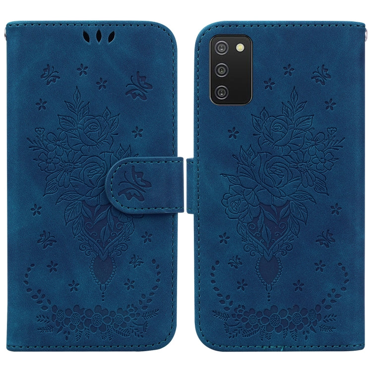For Samsung Galaxy A03s EU Version Butterfly Rose Embossed Leather Phone Case