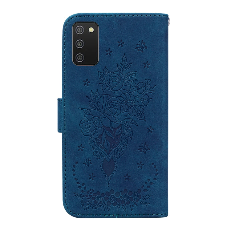 For Samsung Galaxy A03s EU Version Butterfly Rose Embossed Leather Phone Case