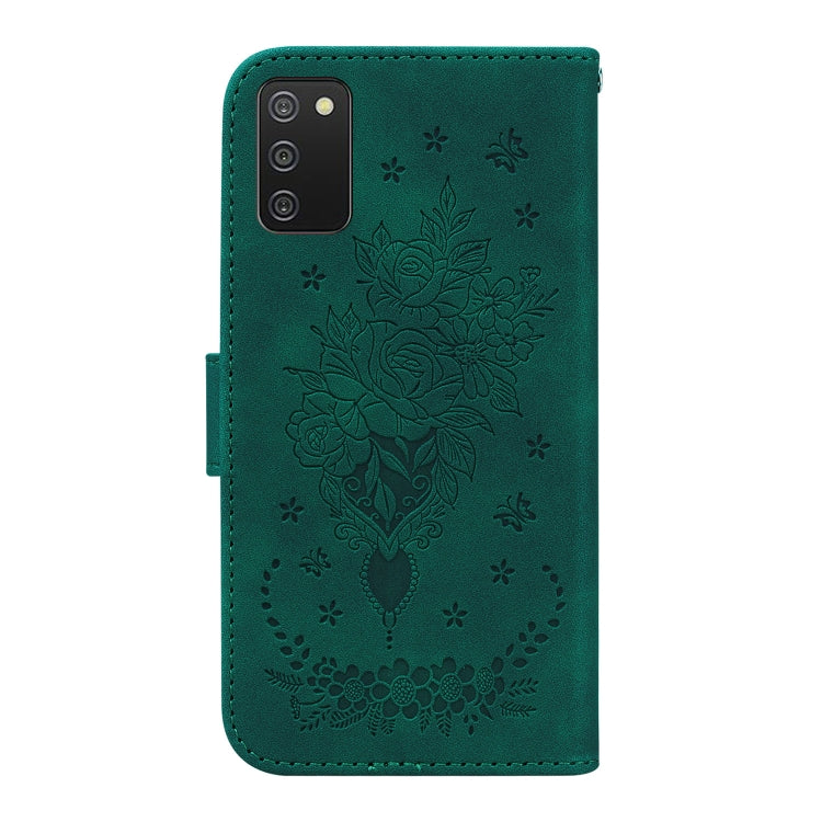 For Samsung Galaxy A03s EU Version Butterfly Rose Embossed Leather Phone Case
