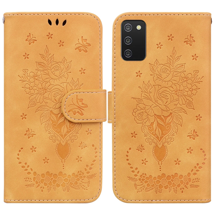 For Samsung Galaxy A03s EU Version Butterfly Rose Embossed Leather Phone Case