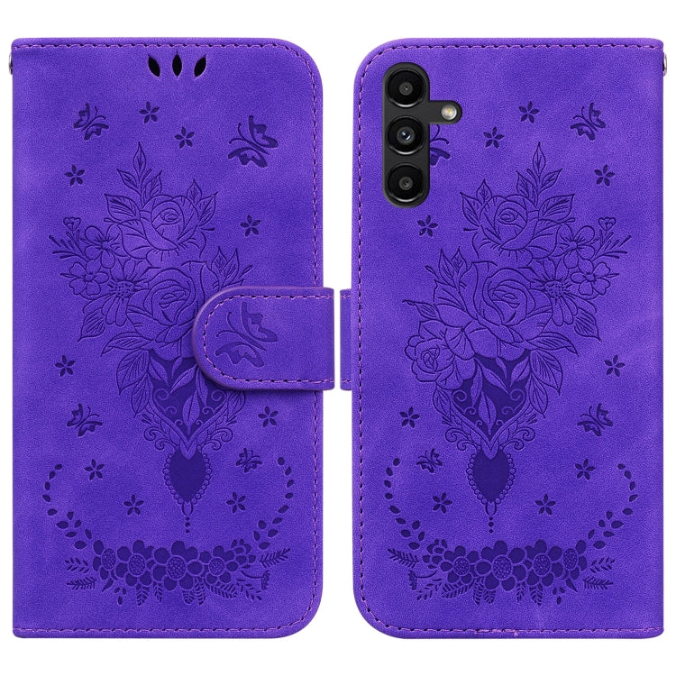 For Samsung Galaxy A13 5G Butterfly Rose Embossed Leather Phone Case