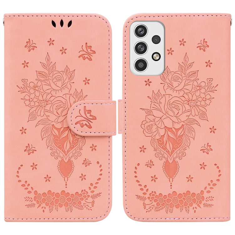 For Samsung Galaxy A23 Butterfly Rose Embossed Leather Phone Case