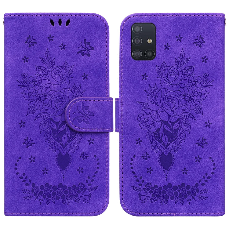 For Samsung Galaxy A51 5G Butterfly Rose Embossed Leather Phone Case