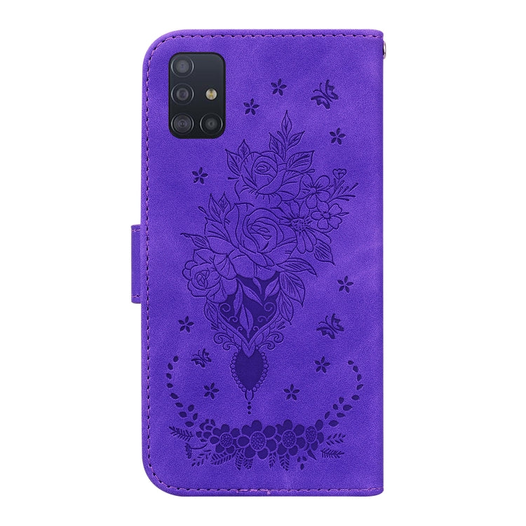 For Samsung Galaxy A51 5G Butterfly Rose Embossed Leather Phone Case