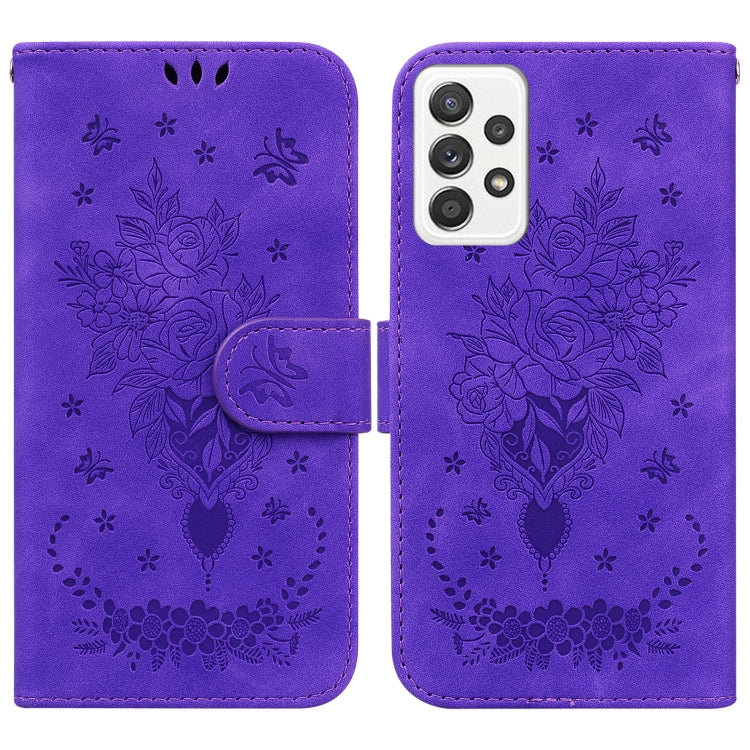 For Samsung Galaxy A52 5G / 4G Butterfly Rose Embossed Leather Phone Case
