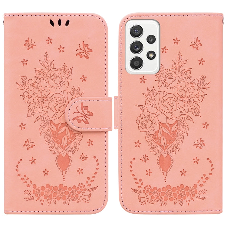 For Samsung Galaxy A52 5G / 4G Butterfly Rose Embossed Leather Phone Case