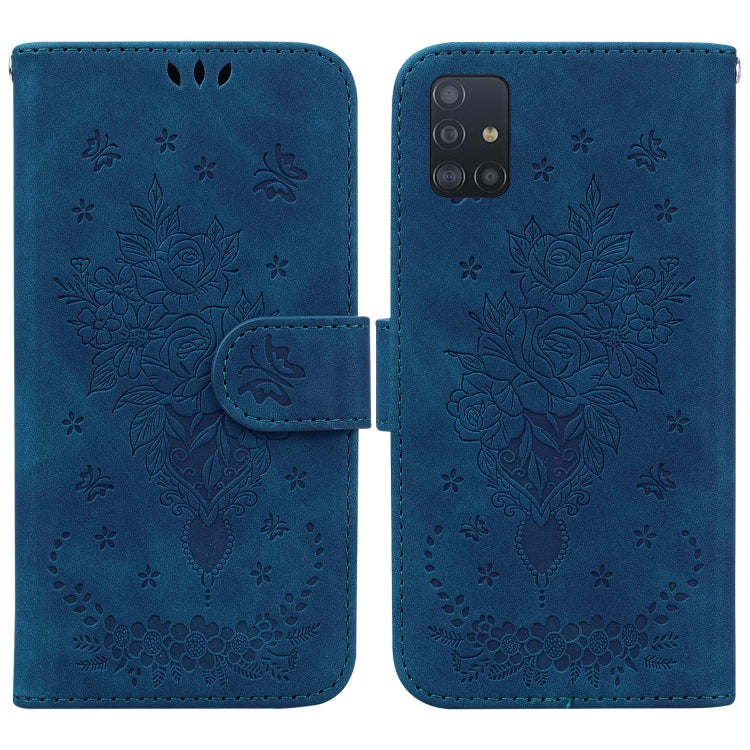 For Samsung Galaxy A71 Butterfly Rose Embossed Leather Phone Case