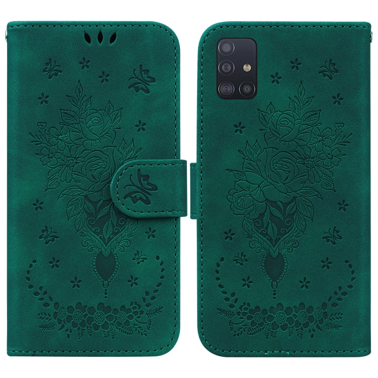 For Samsung Galaxy A71 Butterfly Rose Embossed Leather Phone Case