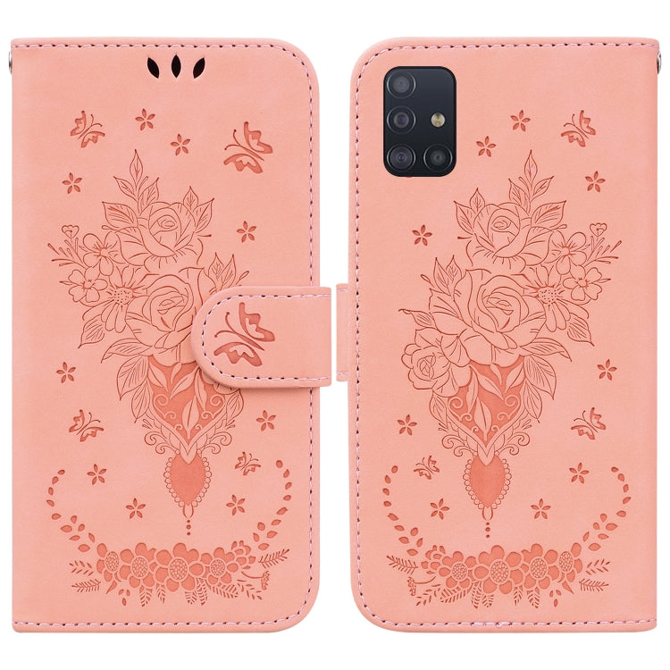 For Samsung Galaxy A71 5G Butterfly Rose Embossed Leather Phone Case