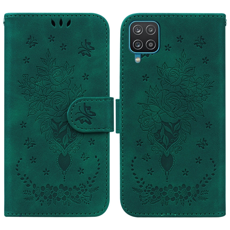 For Samsung Galaxy A12 5G Butterfly Rose Embossed Leather Phone Case
