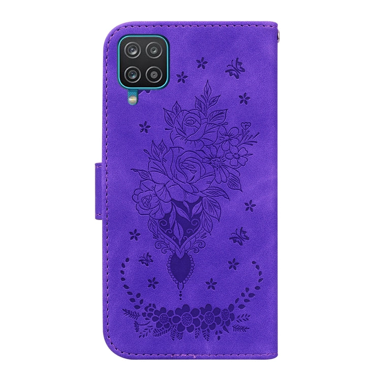 For Samsung Galaxy A12 5G Butterfly Rose Embossed Leather Phone Case