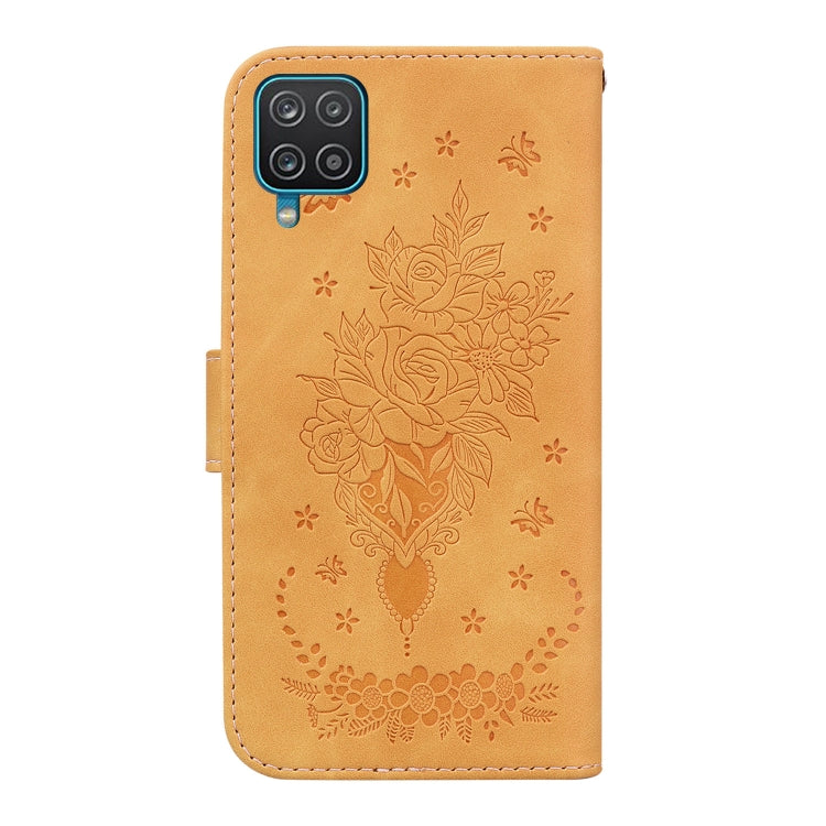 For Samsung Galaxy A12 5G Butterfly Rose Embossed Leather Phone Case