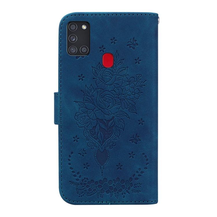 For Samsung Galaxy A21s Butterfly Rose Embossed Leather Phone Case