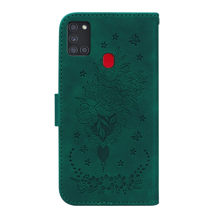 For Samsung Galaxy A21s Butterfly Rose Embossed Leather Phone Case