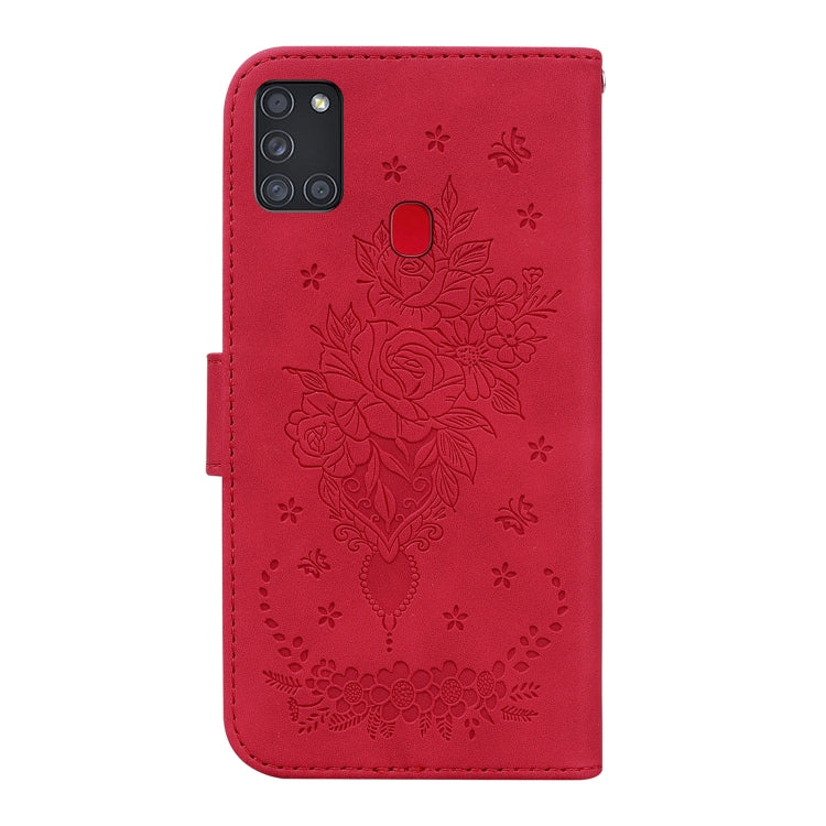 For Samsung Galaxy A21s Butterfly Rose Embossed Leather Phone Case
