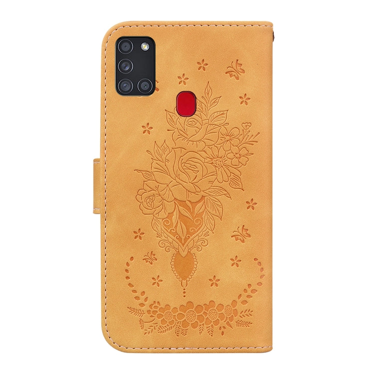 For Samsung Galaxy A21s Butterfly Rose Embossed Leather Phone Case