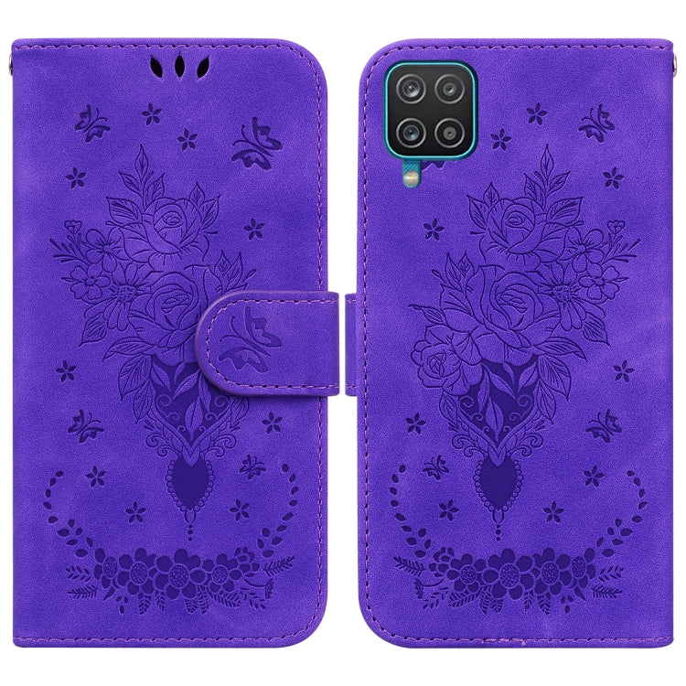 For Samsung Galaxy A22 4G Butterfly Rose Embossed Leather Phone Case