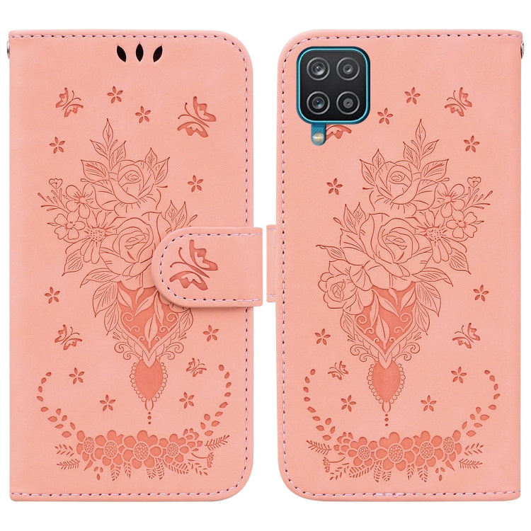 For Samsung Galaxy A22 4G Butterfly Rose Embossed Leather Phone Case