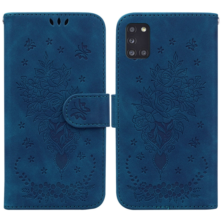 For Samsung Galaxy A31 Butterfly Rose Embossed Leather Phone Case