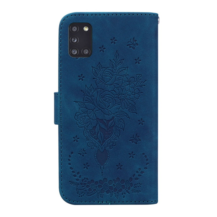 For Samsung Galaxy A31 Butterfly Rose Embossed Leather Phone Case