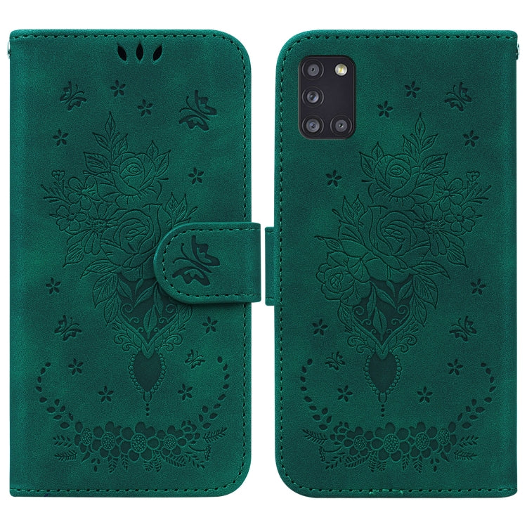 For Samsung Galaxy A31 Butterfly Rose Embossed Leather Phone Case