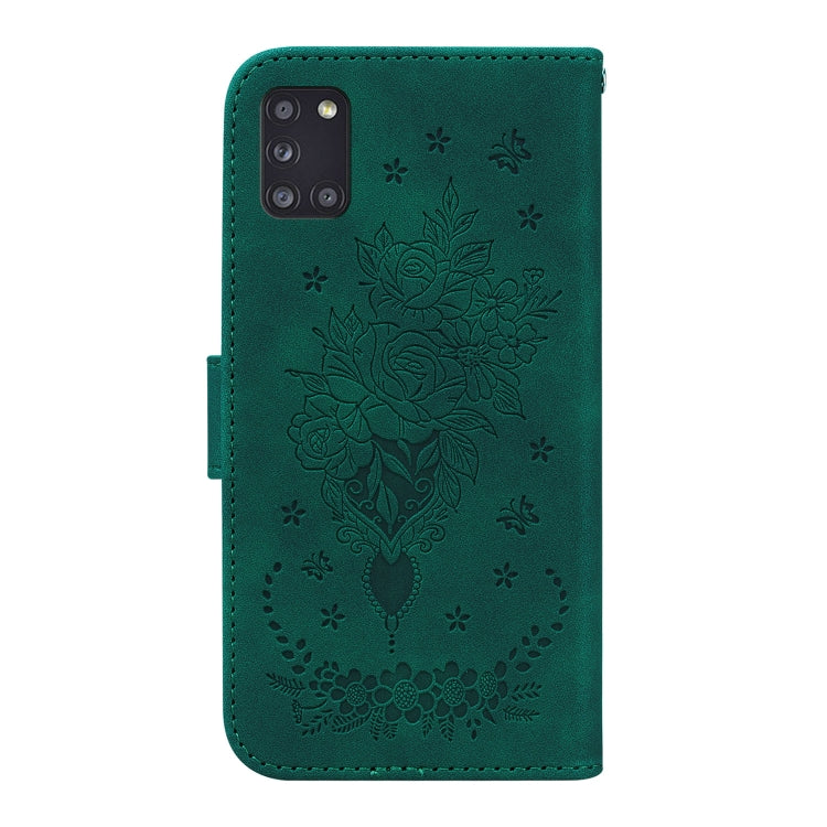 For Samsung Galaxy A31 Butterfly Rose Embossed Leather Phone Case
