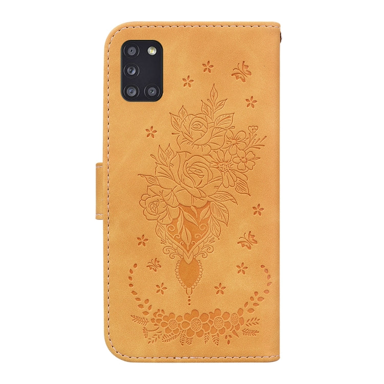 For Samsung Galaxy A31 Butterfly Rose Embossed Leather Phone Case