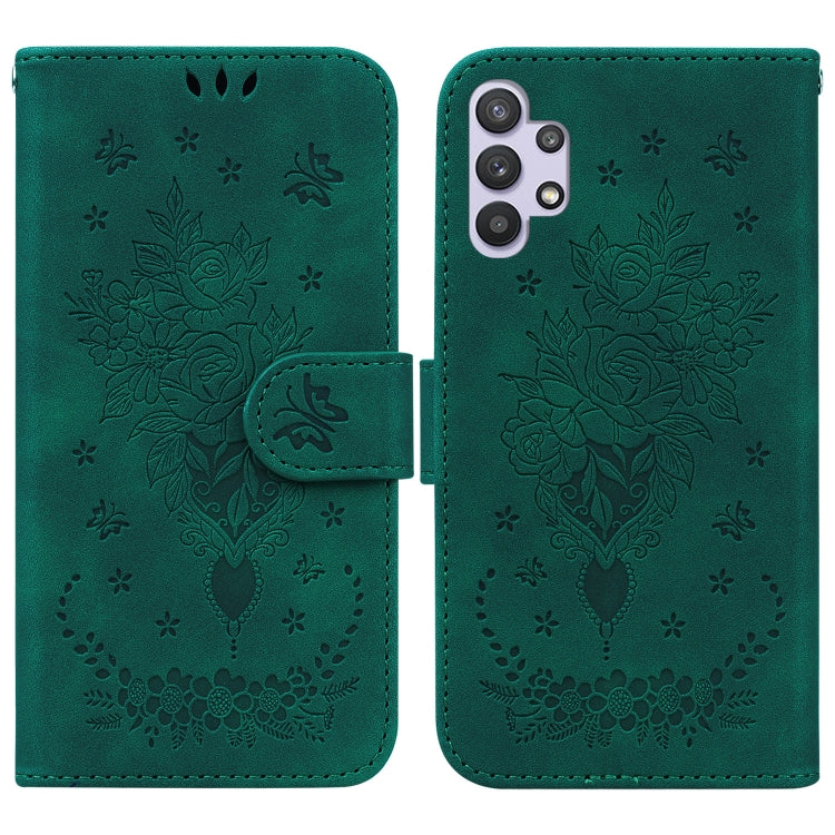For Samsung Galaxy A32 4G Butterfly Rose Embossed Leather Phone Case