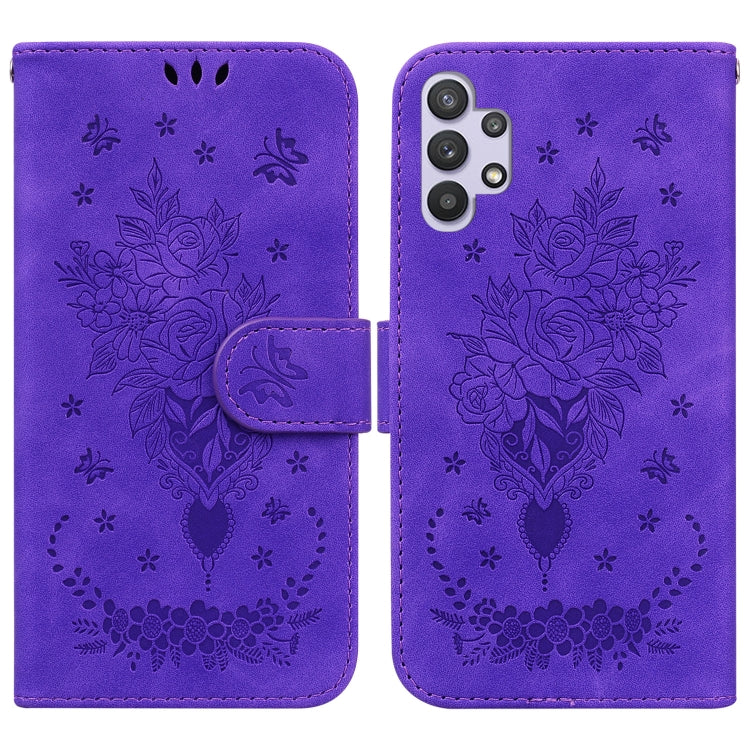 For Samsung Galaxy A32 4G Butterfly Rose Embossed Leather Phone Case