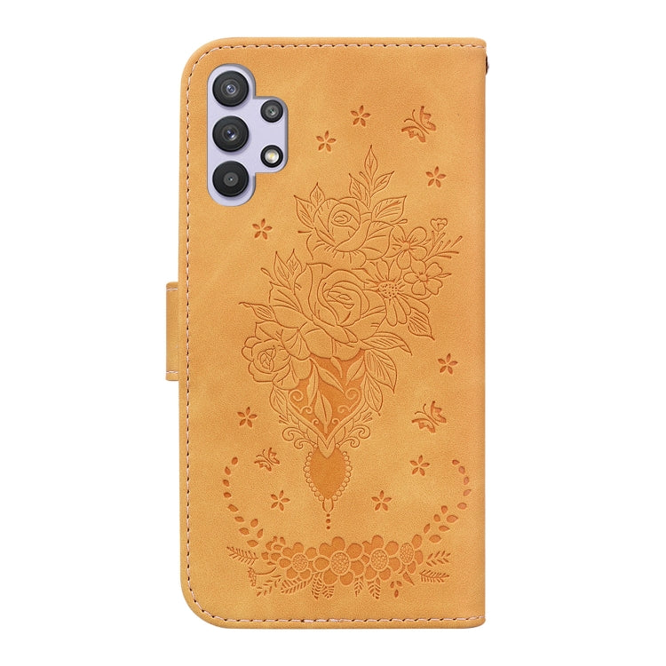 For Samsung Galaxy A32 4G Butterfly Rose Embossed Leather Phone Case