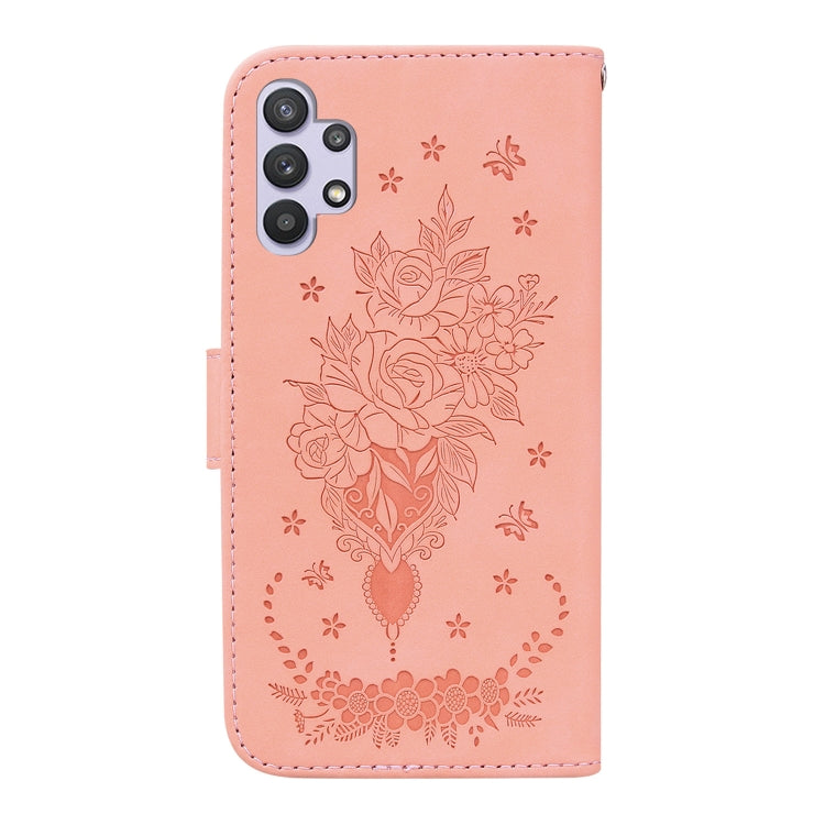 For Samsung Galaxy A32 4G Butterfly Rose Embossed Leather Phone Case