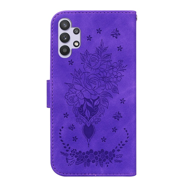 For Samsung Galaxy A32 5G Butterfly Rose Embossed Leather Phone Case