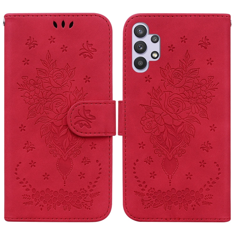 For Samsung Galaxy A32 5G Butterfly Rose Embossed Leather Phone Case
