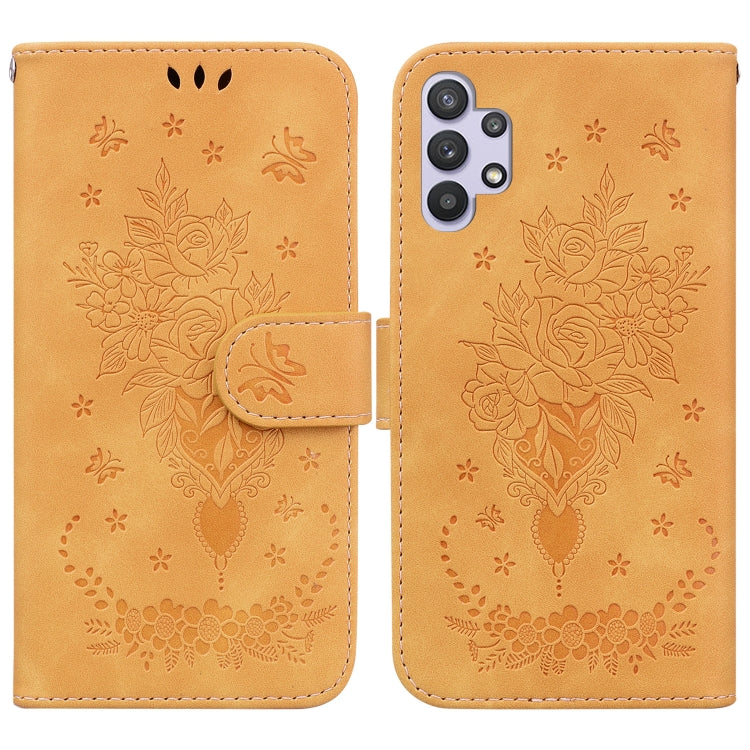 For Samsung Galaxy A32 5G Butterfly Rose Embossed Leather Phone Case