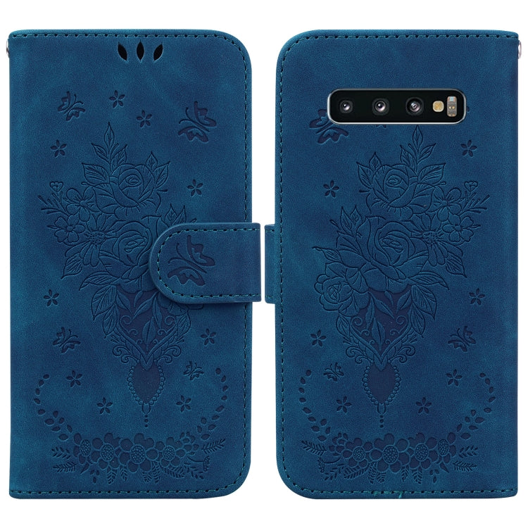 For Samsung Galaxy S10 Butterfly Rose Embossed Leather Phone Case