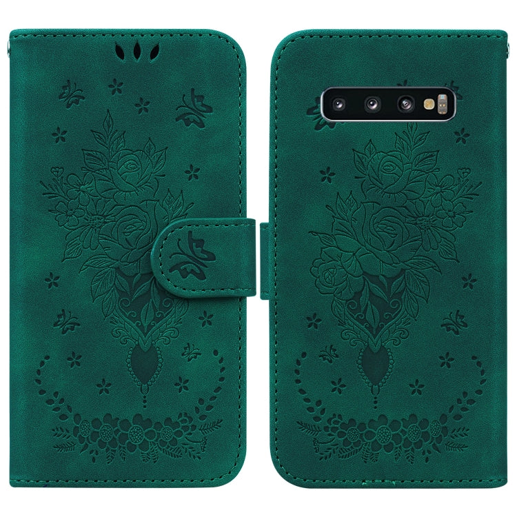 For Samsung Galaxy S10 Butterfly Rose Embossed Leather Phone Case