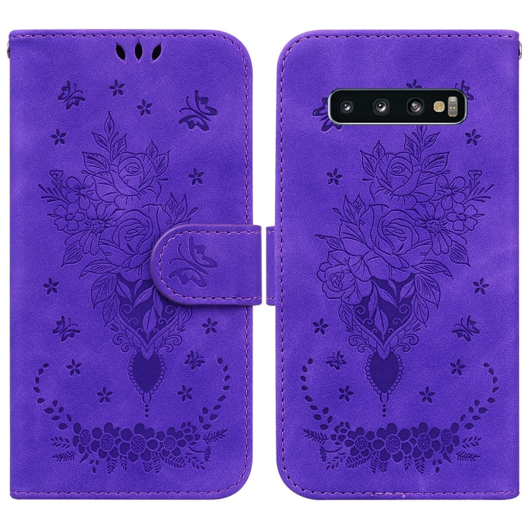 For Samsung Galaxy S10 Butterfly Rose Embossed Leather Phone Case