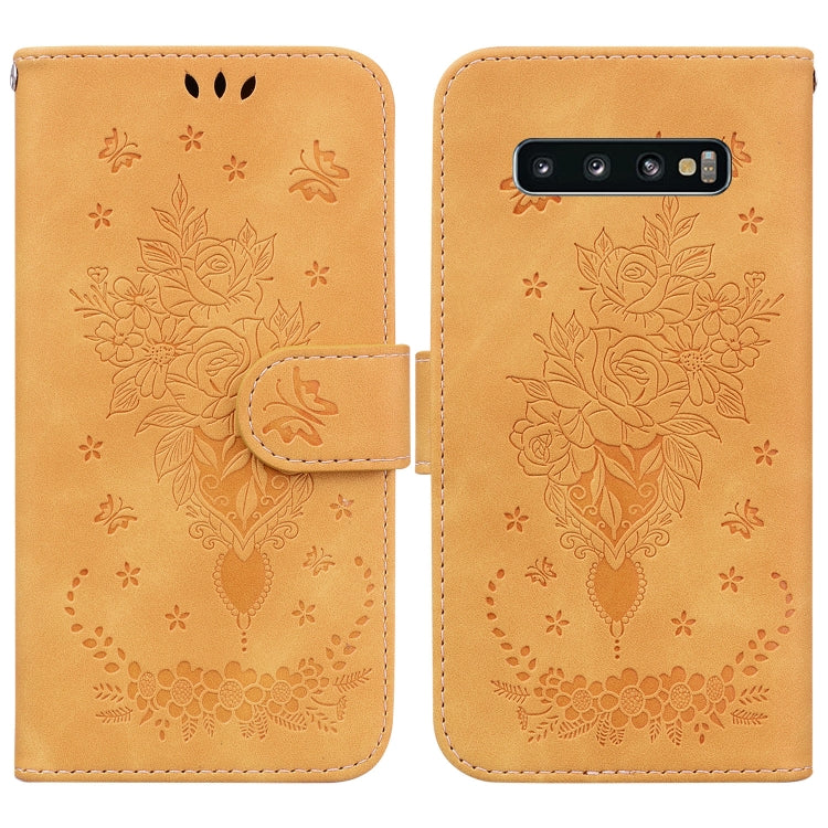 For Samsung Galaxy S10 Butterfly Rose Embossed Leather Phone Case