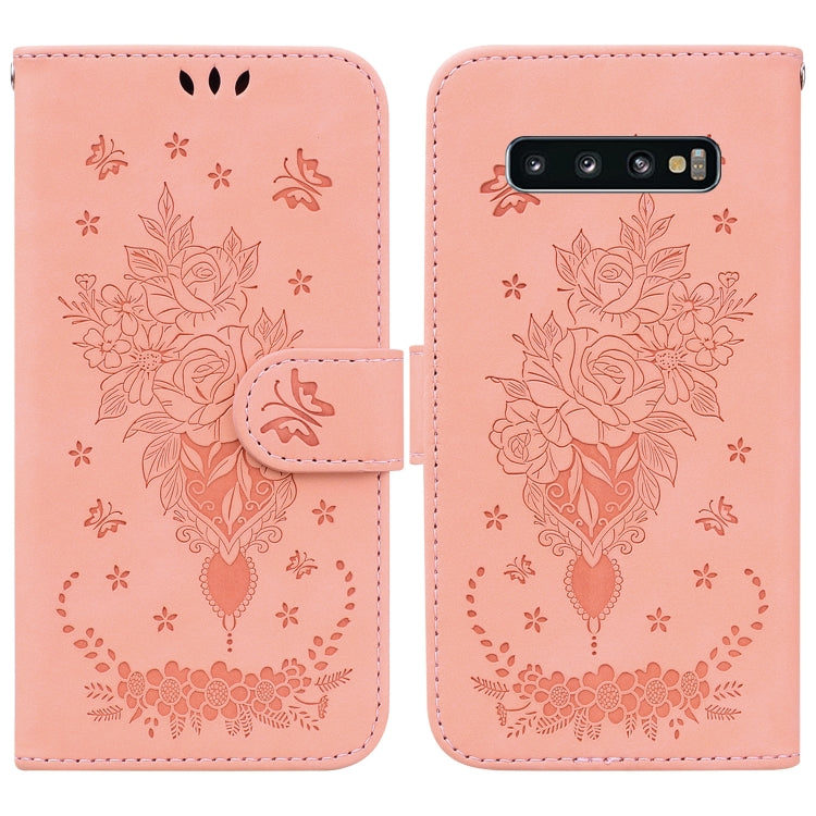For Samsung Galaxy S10 Butterfly Rose Embossed Leather Phone Case