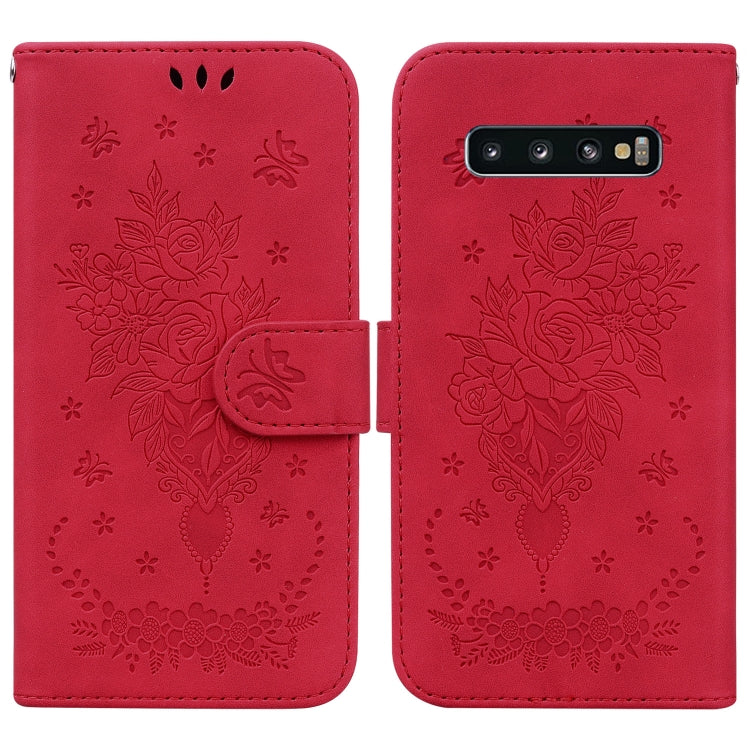 For Samsung Galaxy S10+ Butterfly Rose Embossed Leather Phone Case
