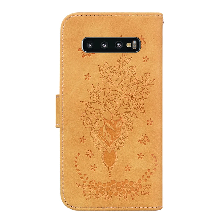 For Samsung Galaxy S10+ Butterfly Rose Embossed Leather Phone Case