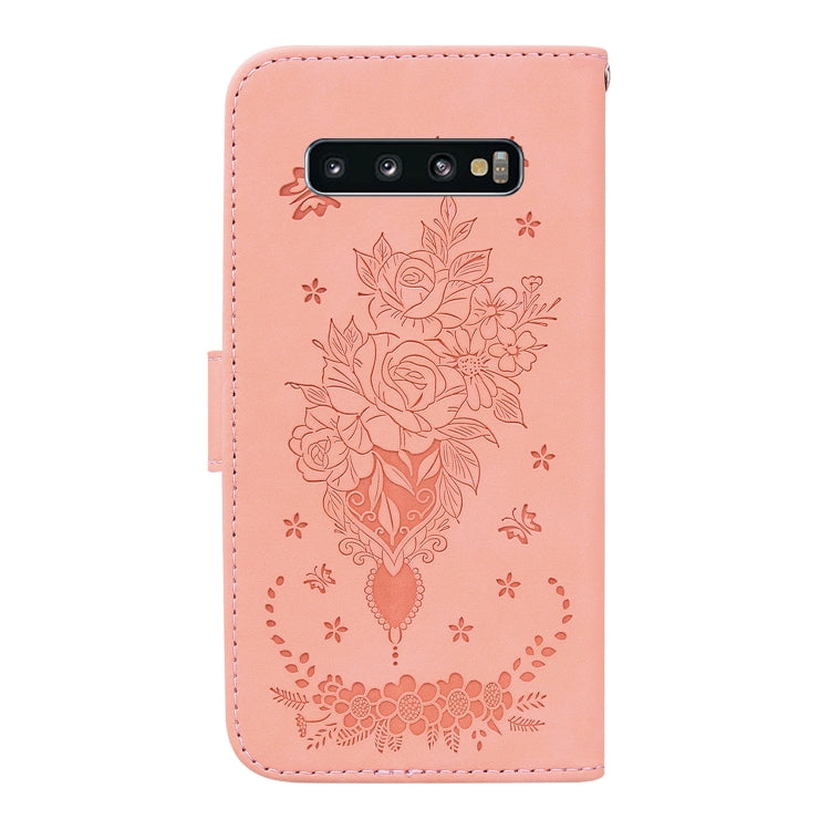For Samsung Galaxy S10+ Butterfly Rose Embossed Leather Phone Case