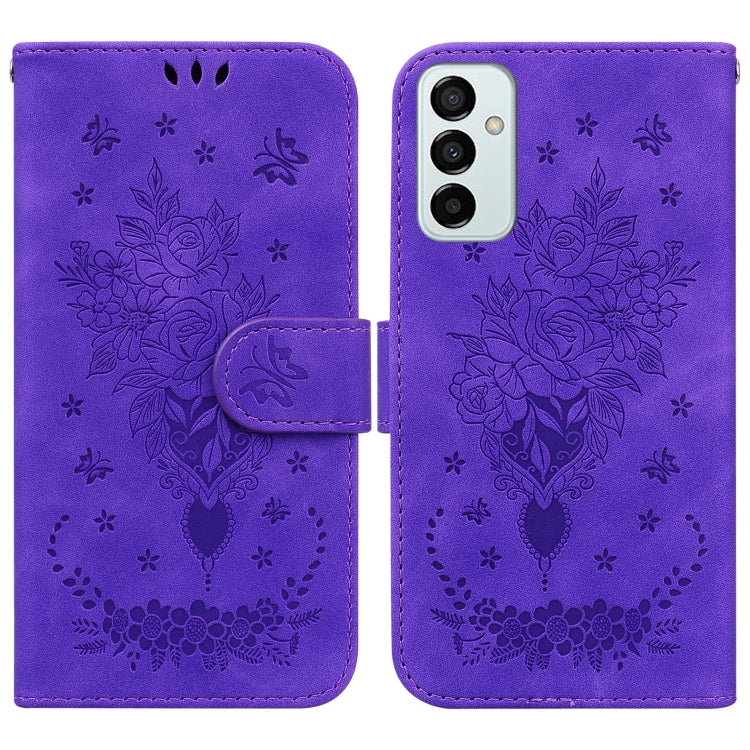 For Samsung Galaxy M23 / F23 Butterfly Rose Embossed Leather Phone Case