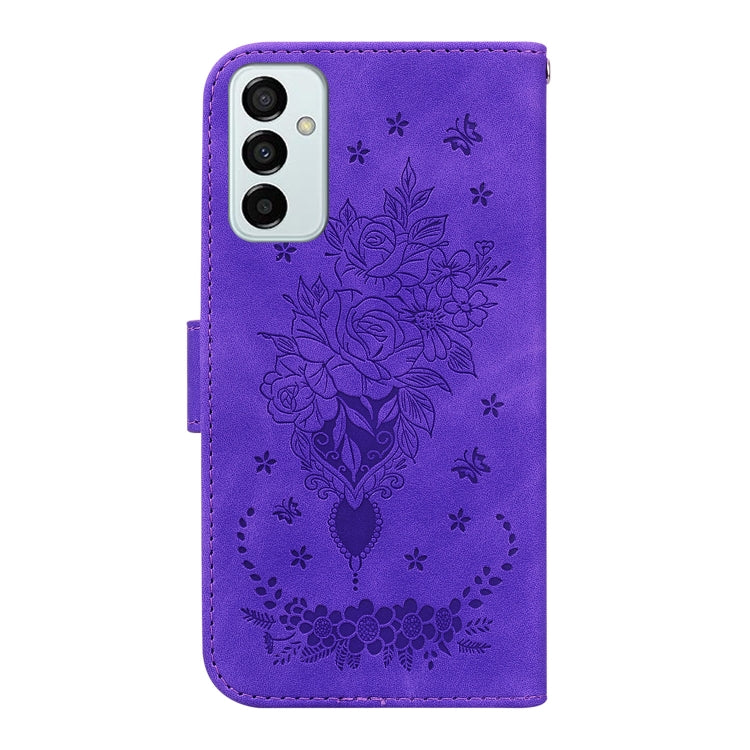 For Samsung Galaxy M23 / F23 Butterfly Rose Embossed Leather Phone Case