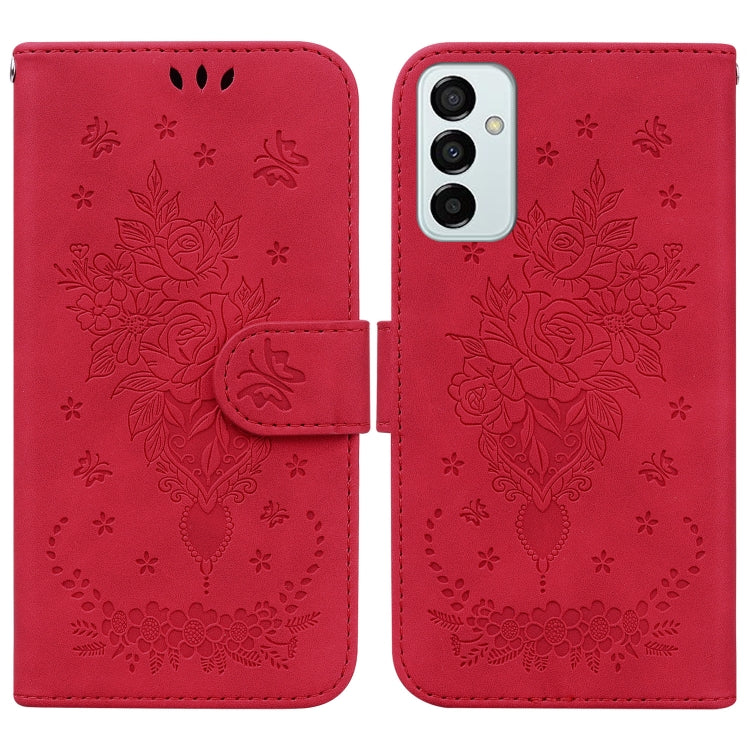For Samsung Galaxy M23 / F23 Butterfly Rose Embossed Leather Phone Case