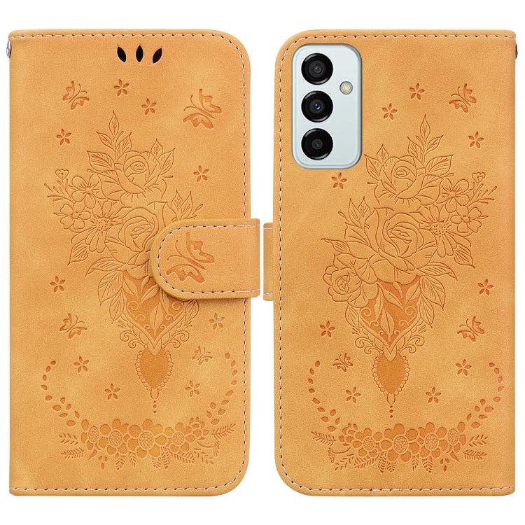 For Samsung Galaxy M23 / F23 Butterfly Rose Embossed Leather Phone Case