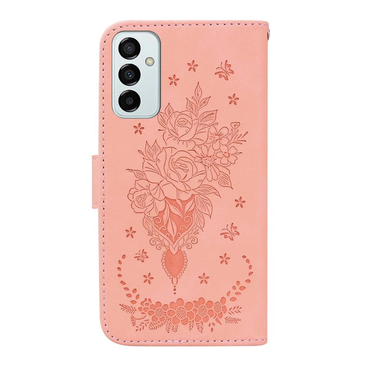 For Samsung Galaxy M23 / F23 Butterfly Rose Embossed Leather Phone Case