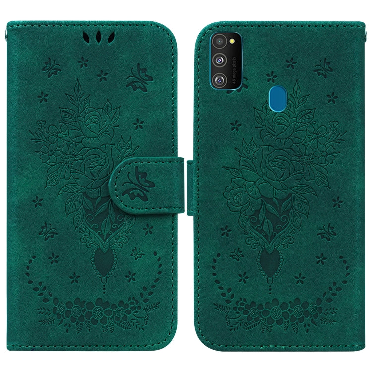 For Samsung Galaxy M30s / M21 Butterfly Rose Embossed Leather Phone Case