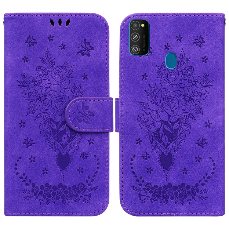 For Samsung Galaxy M30s / M21 Butterfly Rose Embossed Leather Phone Case