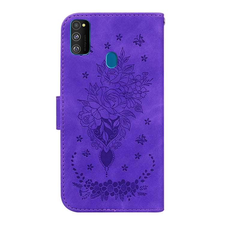 For Samsung Galaxy M30s / M21 Butterfly Rose Embossed Leather Phone Case